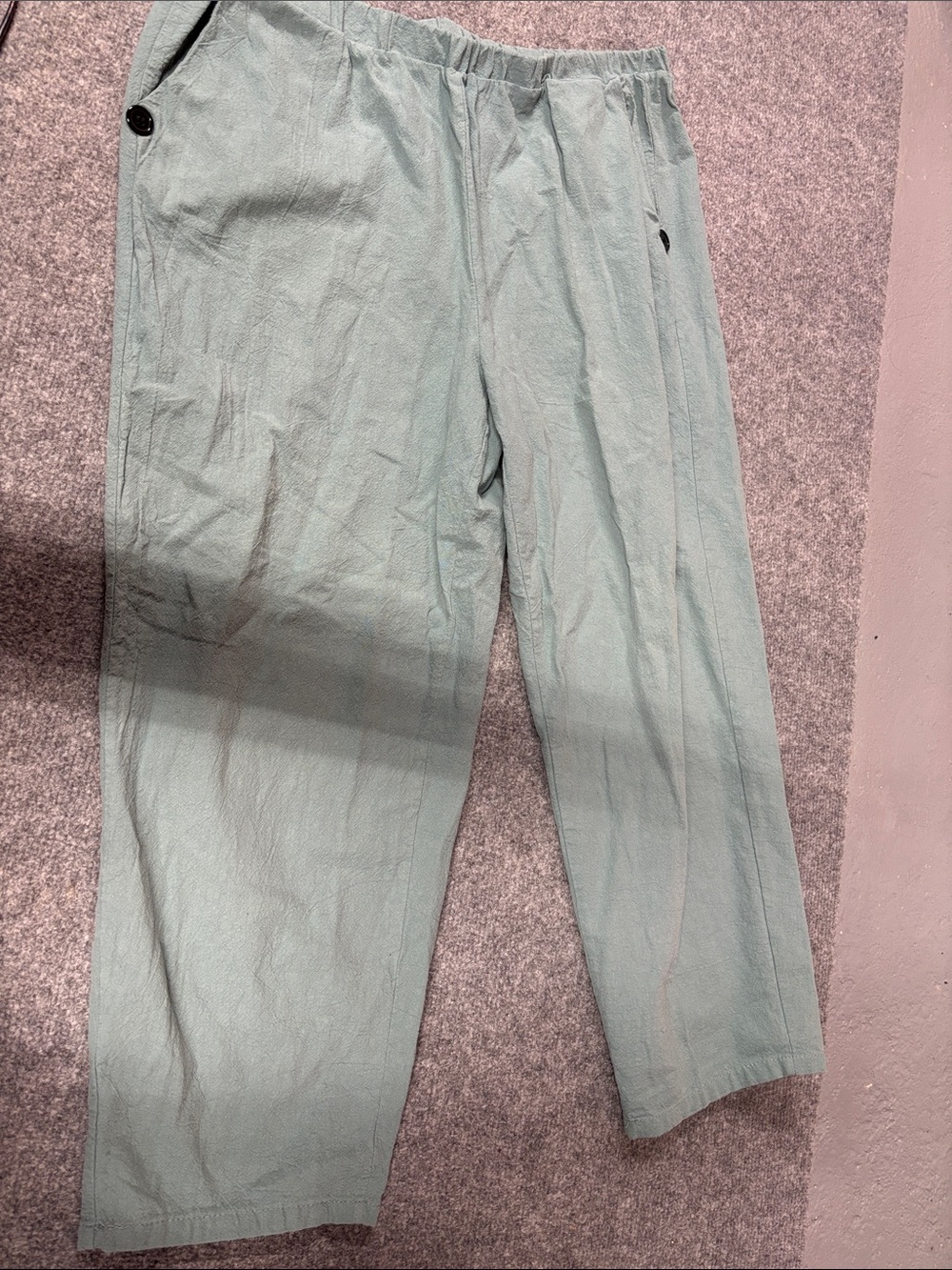 SHEIN Light Teal Cropped Elastic-Waist Pants